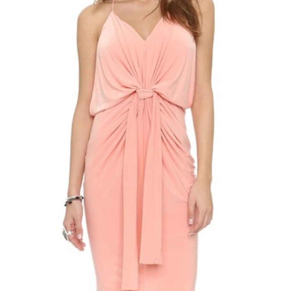 Domino front tie midi dress - blush pink